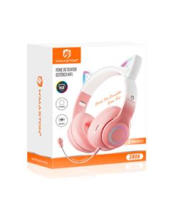 Fone de Ouvido sem Fio H'maston Estéreo Orelha de Gatinho Sn06 Usb Tipo C Rosa