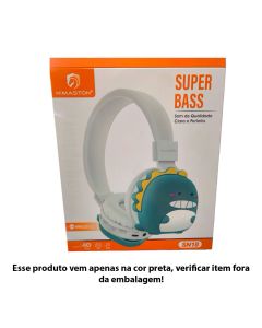 Fone de Ouvido H'maston Super Bass Bluetooth Dinossauro Sn18 Preto
